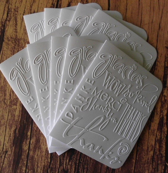 10 Embossed Thank You Cards White Embossed Thank You by WriteCards