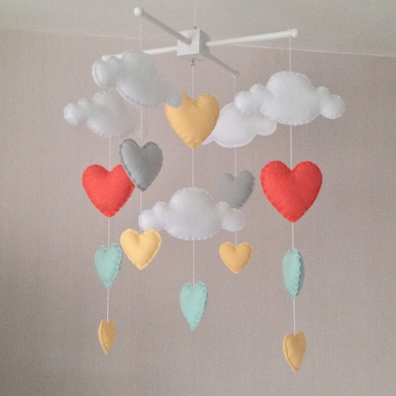 Baby mobile Cot mobile clouds and hearts Cloud Mobile