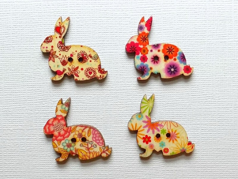 4 Wooden Bunny Buttons Easter Buttons Rabbit Buttons