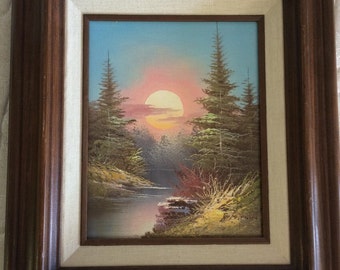 Beautiful sunset oil painting signed by the artist