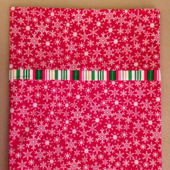 Items similar to Christmas Pillowcase, standard size, snowflakes, red, white, green, stripes on Etsy