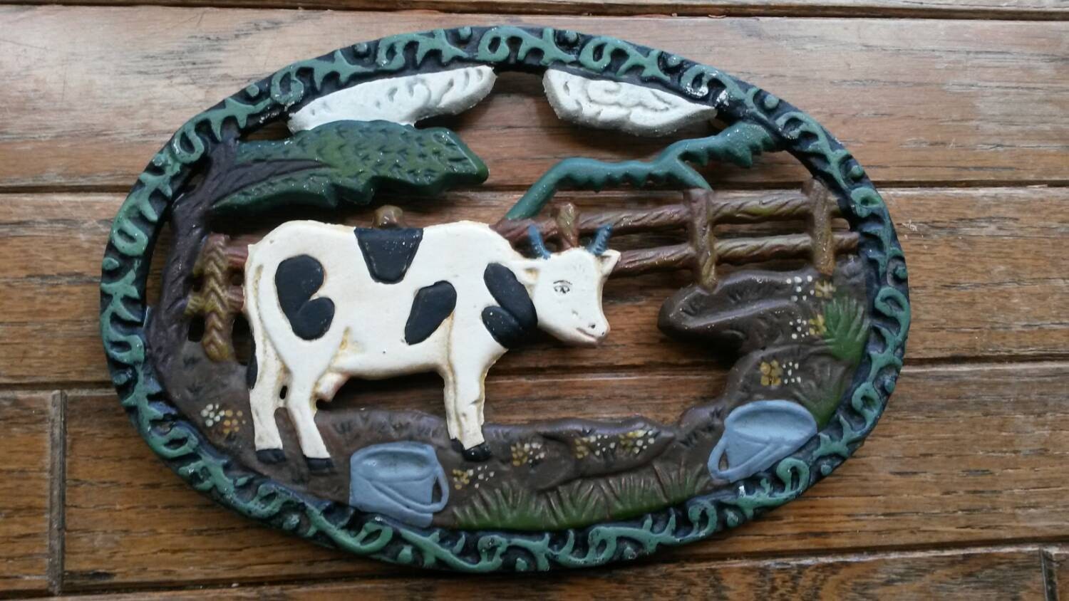 Vintage Cast Iron Dairy Cow Trivet Country Kitchen Decor