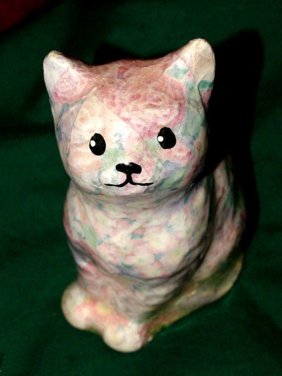Cat Figurine Lacquer PaperMache Calico L.E by Sweetiepies9
