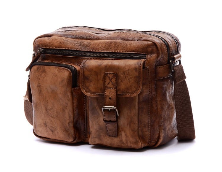 13 Men Retro Messenger Bag Brown vintage genuine leather