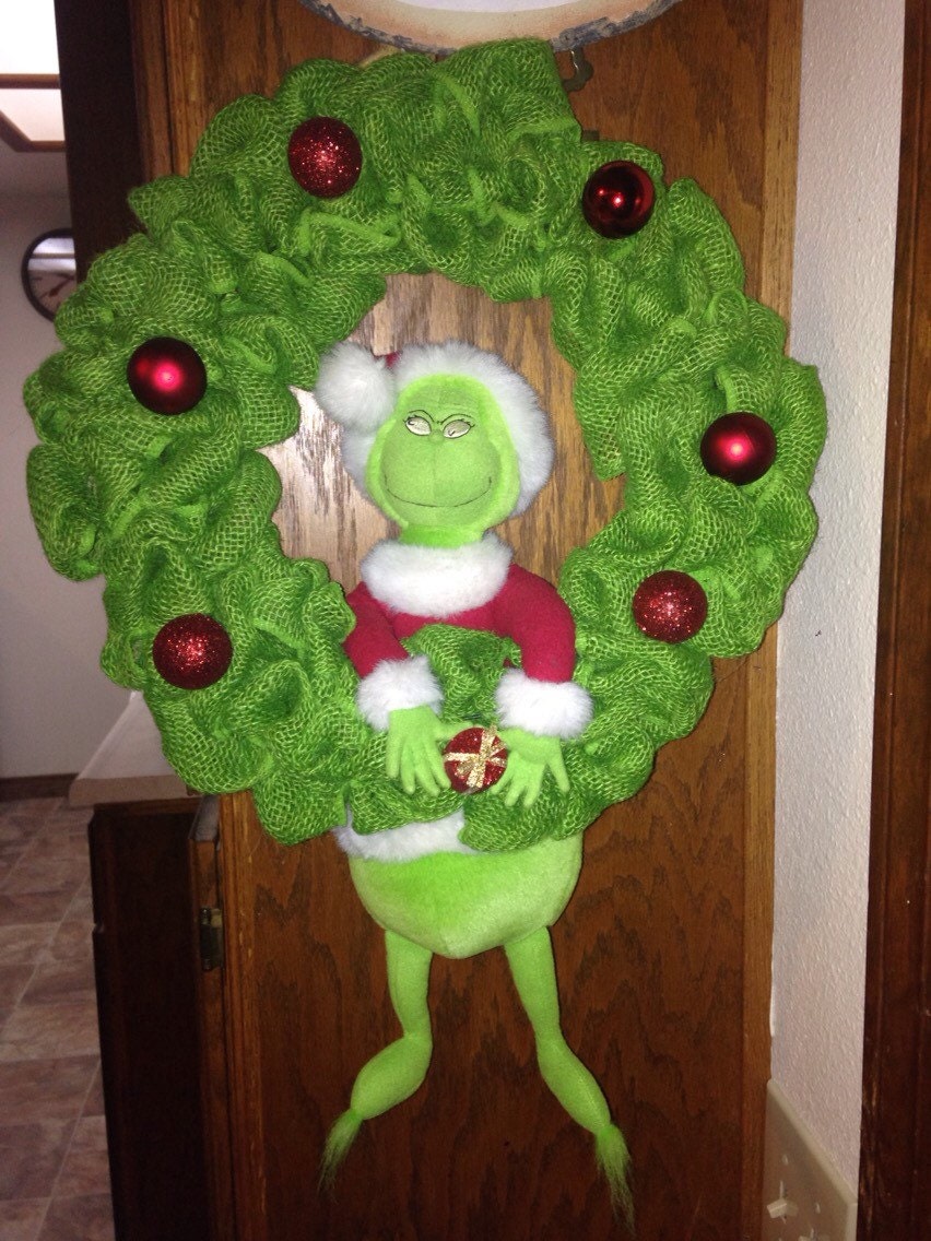 Grinch Burlap Wreath by 2BoredMoms14 on Etsy