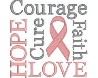 Embroidery Design Pattern - Breast Cancer Awareness Faith, Hope, Love, Courage, Cure
