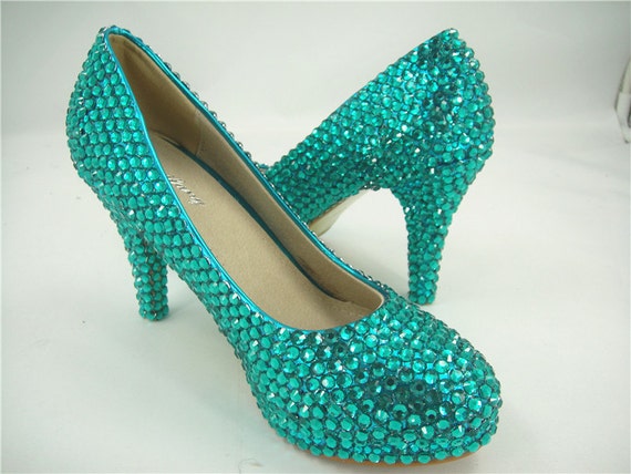 Turquoise Wedding Shoes Crystal Bridal Shoes by SharinaWedding