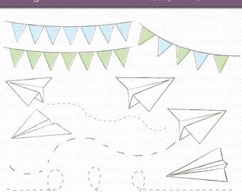 Paper Airplane Clipart Digital Art Set INSTANT DOWNLOAD Paper Clipart Airplane Clipart Bunting Clipart