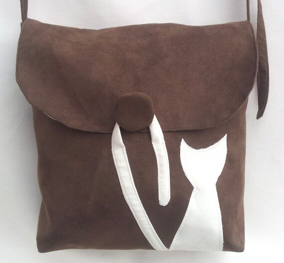 Items similar to Cat bag, brown messenger bag with white cat, crossbody