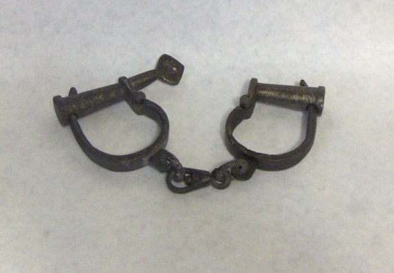VINTAGE 1800's Style Hand Forged Iron Handcuffs by FnJHobbies