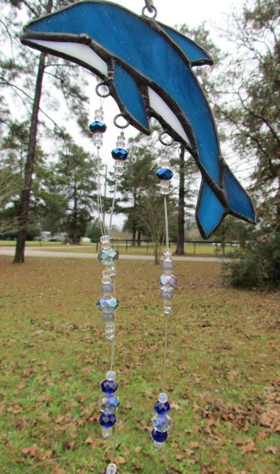 Stained Glass Dolphin Suncatcher SC1012 Blue by MarionsGlassArt