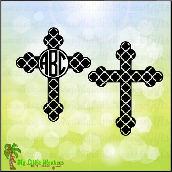 Download Quatrefoil Cross Monogram and Solid Design Digital Clipart ...