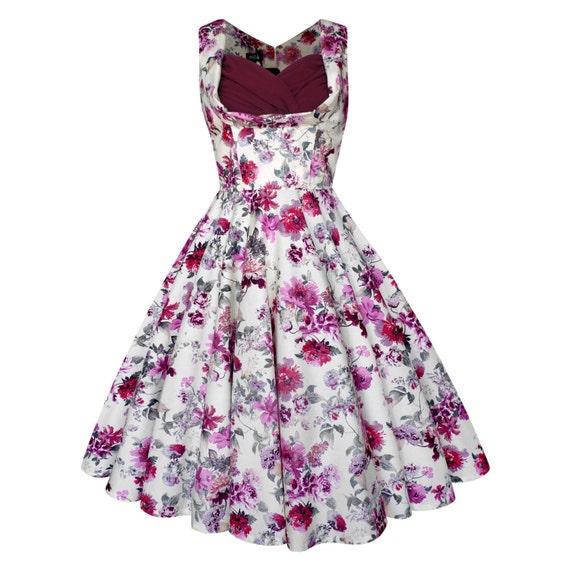 Lady Mayra ELSA Plum Vintage Floral Dress Rockabilly Clothing