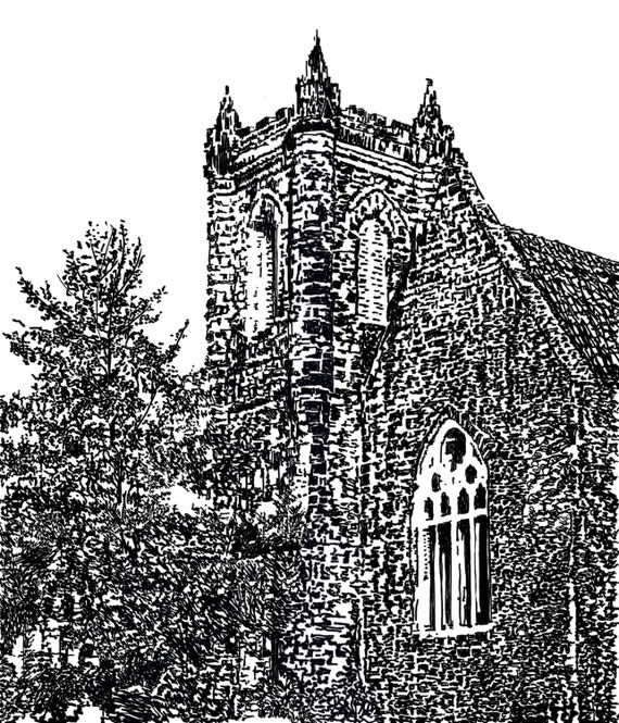 Ink Drawing of Gothic Church by Car2nistRob on Etsy