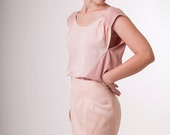 Blush pink shirt, 20% off sale,  sleeveless shirt boxy fit two tone blouse  .