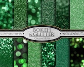 Green Glitter Paper: Green Glitter Digital Paper, Green Digital Backgrounds, Christmas Green Bokeh Backdrops, Printable Holiday Colors
