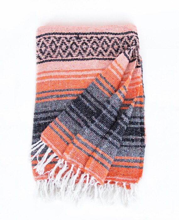 Sunset Orange Mexican Blanket FREE U.S. SHIPPING