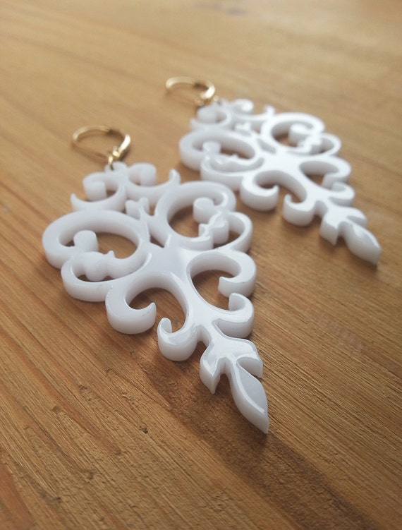 White Acrylic Laser Cut Earrings Statement Jewelry