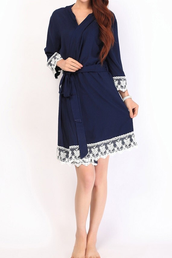 bridesmaid robe navy blue cotton robes kimono robes by SOFTAMOR