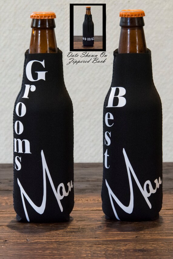 Neoprene Groom Bottle Koozie. Best Man Bottle by SparklySeparates