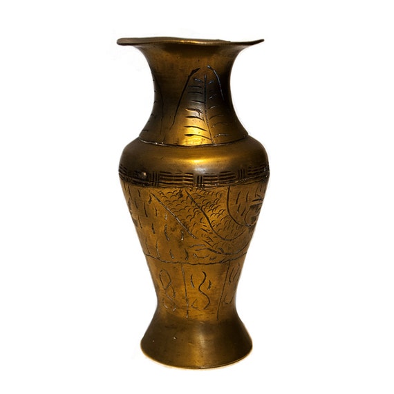 SALE! Hand Carved Antique Brass Vase, Antique Chinese Vase, Brass