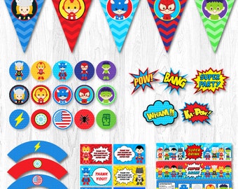 Superhero Party Printable, Superhero Party Package, Superhero Party Pack, Superhero Party Supplies, Superhero party decoration