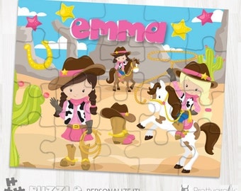 SALE Cowgirl personalized puzzle, 20 pieces puzzle, name puzzle, Personalized name puzzle, Kids Personalized Gift - PU105