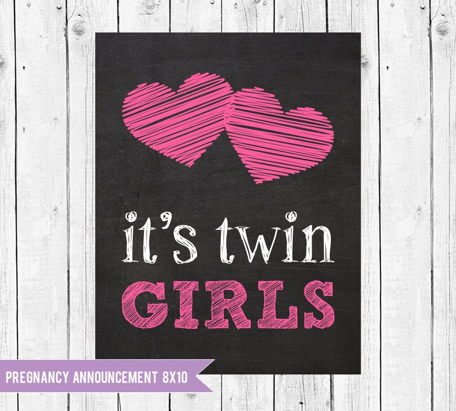 Twins Pregnancy Announcement Chalkboard Twin Girls