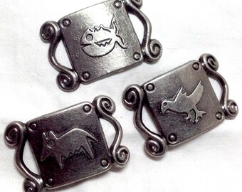 Bird Fish Dog Animal Curved Metal Embellishments - Three Abstract Designs - Southwestern Supplies Jewelry Belt Necklace Findings