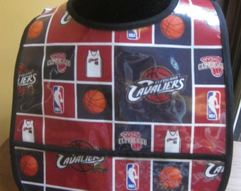 WATERPROOF WIPEABLE Baby to Toddler Plastic Coated Bib Cleveland Cavaliers