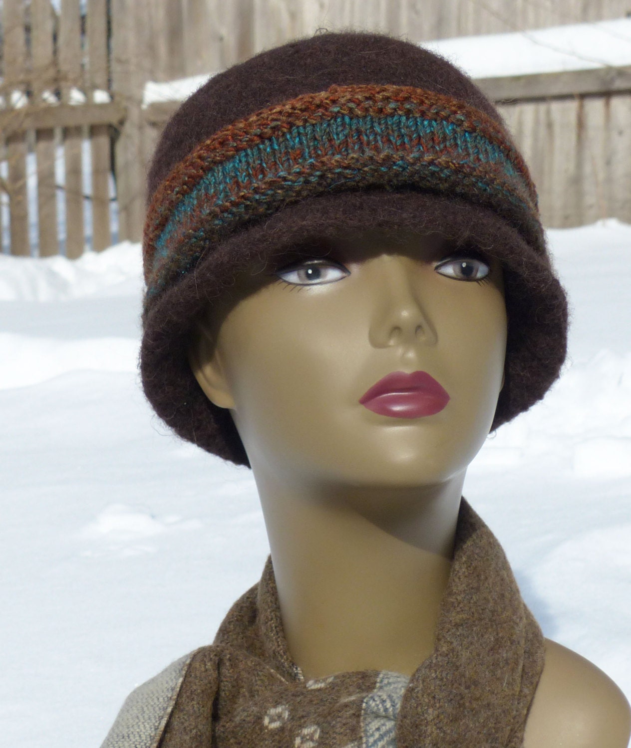 Coppery brown handmade felted wool hat with handmade by bonprise