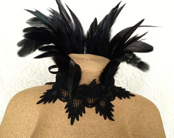 CHILD's Maleficent feather collar - Victorian feather ruff necklace - black goth witchy feather choker - ready to ship - pineapple coque