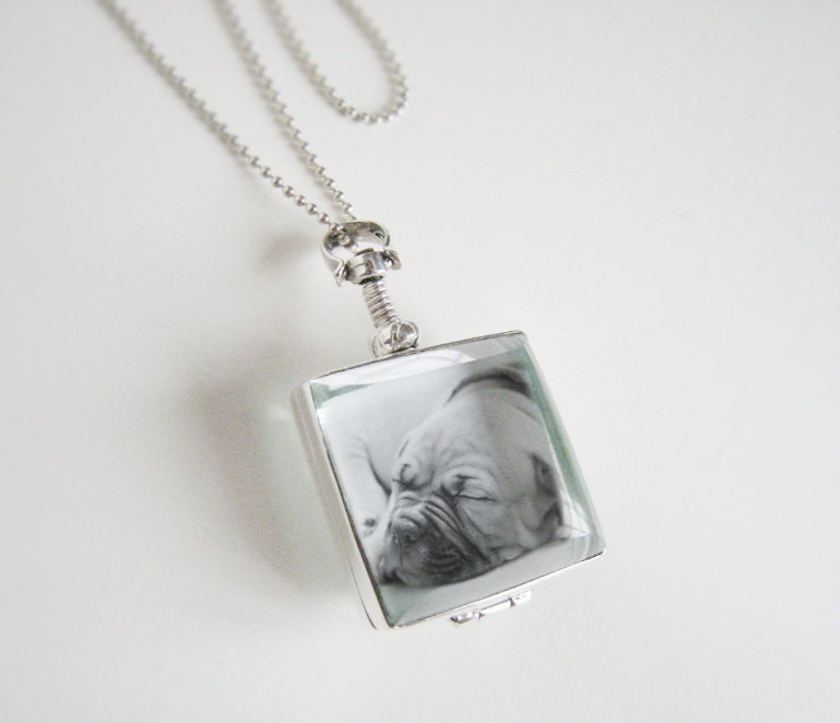 Love My Pet Square Locket Custom Pet Photo Necklace by ModDogShop