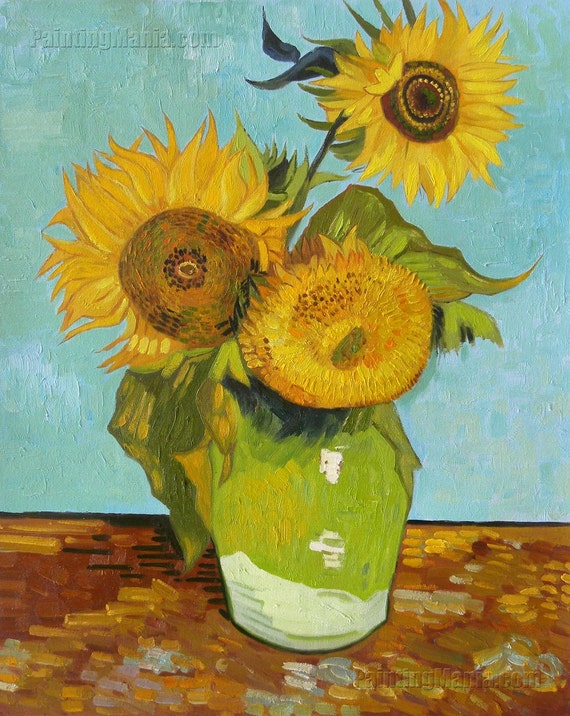 Three Sunflowers in a Vase Vincent van Gogh hand-painted oil