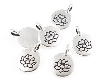 Tiny Lotus Pendants TierraCast Lotus Charm Antique Silver Charm Zen Buddhist Yoga Charms Pendant for Mindfulness Meditation Jewelry (P1218)