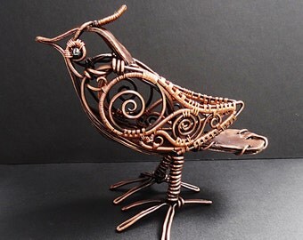 Copper Steampunk Bird Sculpture Wire Wrapped