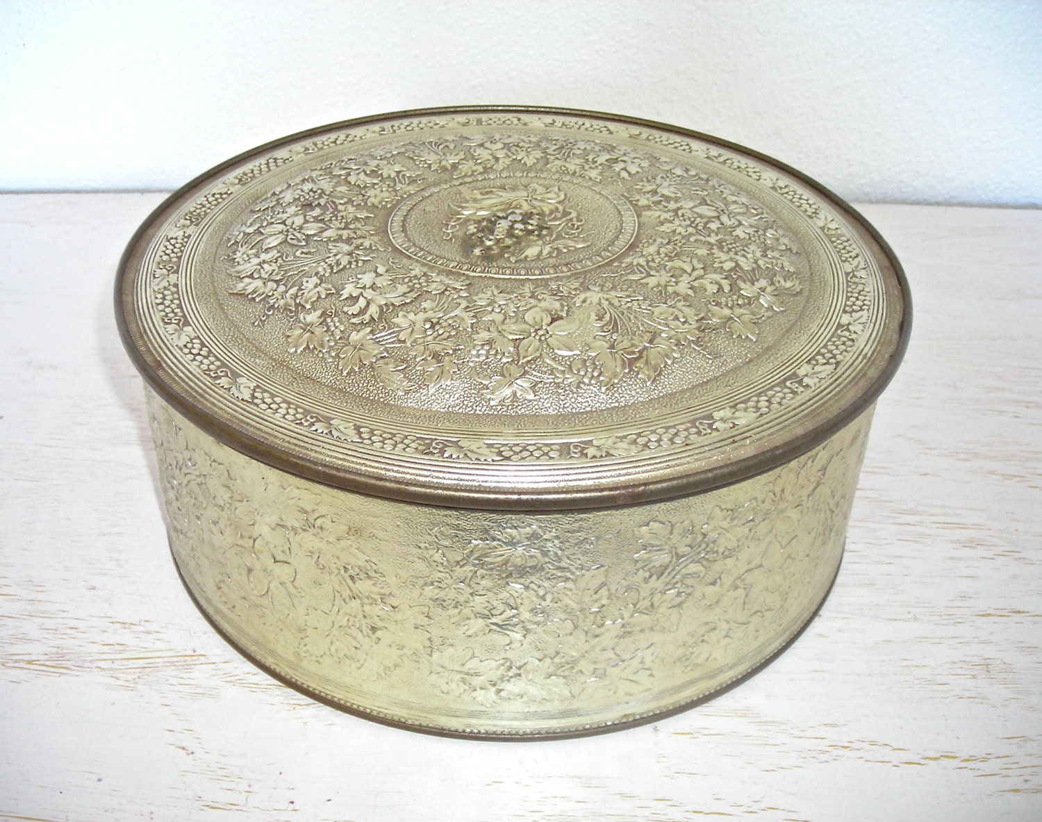 gold embossed tin button container decorative storage