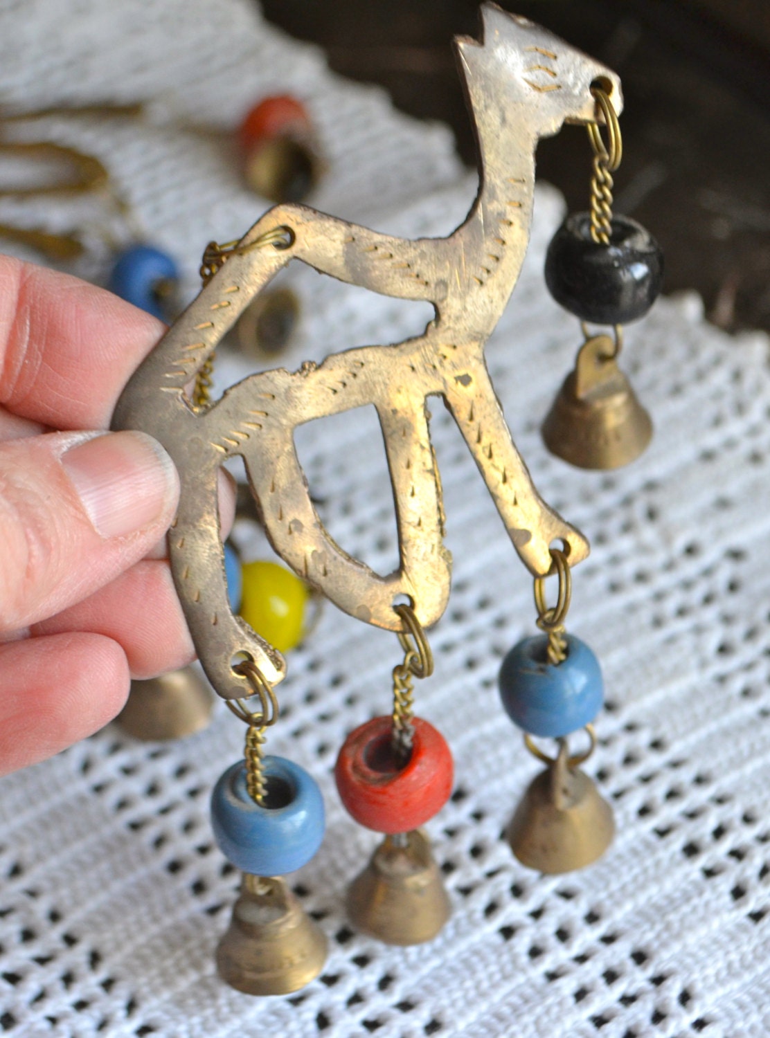 BRASS CAMEL BELL Door Wind Chimes Four Brass Etched Camels