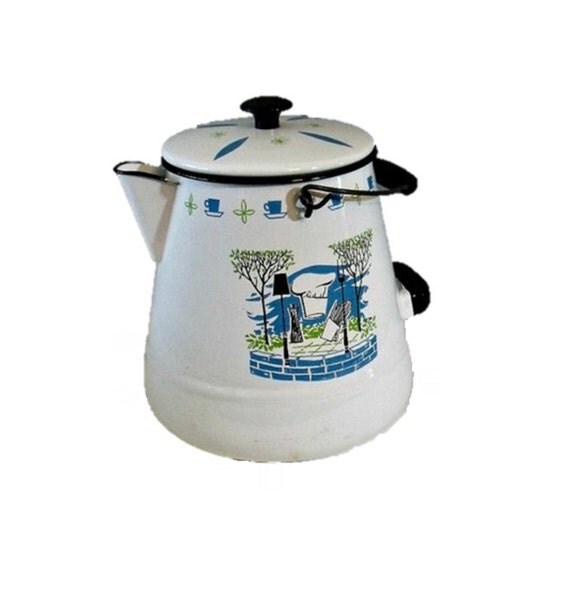Enamel coffee pot Extra large camp style Retro by wonderdiva