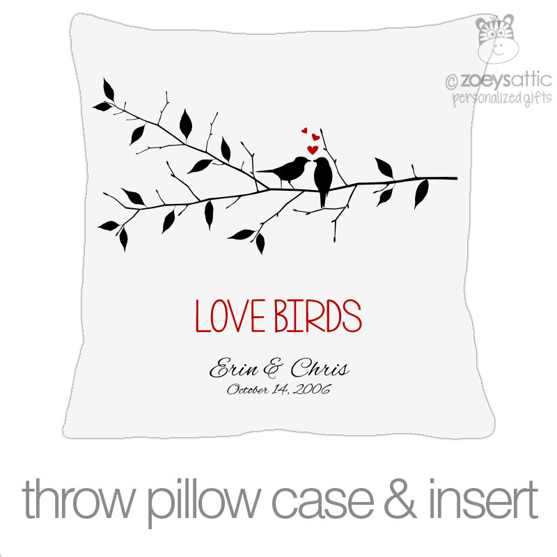 Love birds on branch custom throw pillow with by zoeysattic