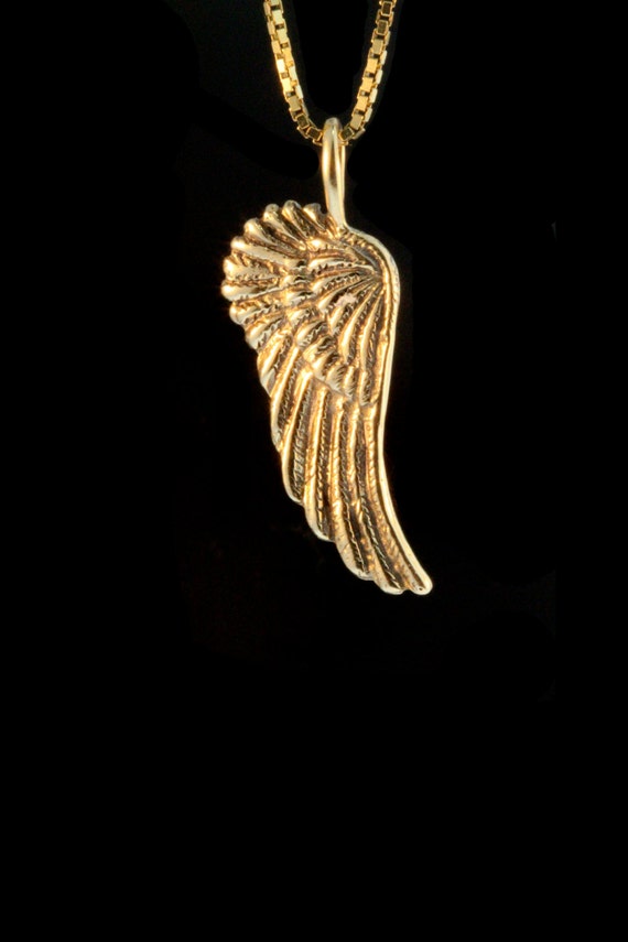 Angel Wing Necklace 14k Gold Guardian Angel Wing by martymagic