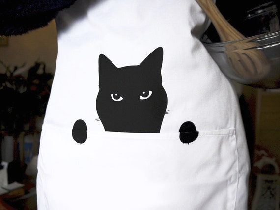 Cat Apron, Peeping Tom Cat Pinny, Kitchen Chef's Cotton Full Apron