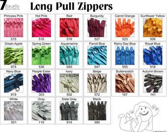 7 Inch 4.5 Ykk Purse Zippers with a Long Handbag Pulls Mix and Match Your Choice of 50 Zippers- New Colors Added-