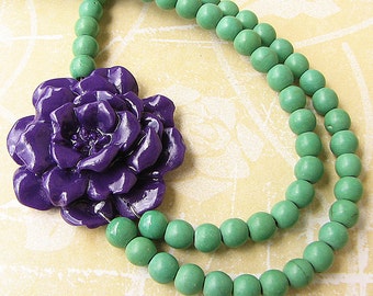 Beaded Necklace Flower Necklace Statement Necklace Purple Jewelry Bib Necklace Teal Necklace Bridesmaid Gift