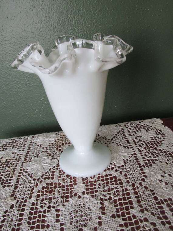 Fenton Silver Crest Milk Glass Vase 7 Inch 1112