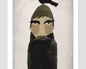 Lumberjack and Crow Beard and Mustache - Original Graphic Art PRINT SIGNED