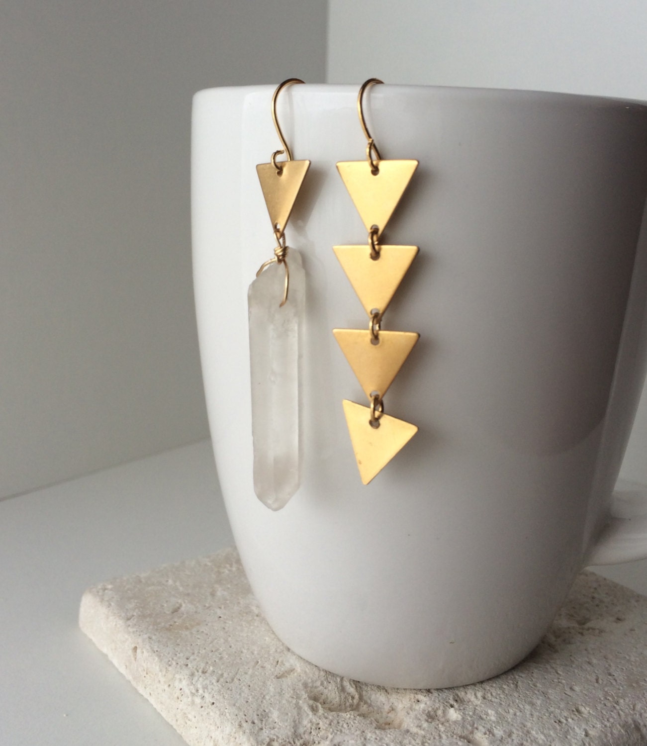 Asymmetrical Earrings Raw Quartz Geometric Asymmetrical