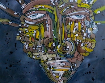 18x18 Modern Contemporary Wall Art Abstract Portrait Painting Original Face Mosaic