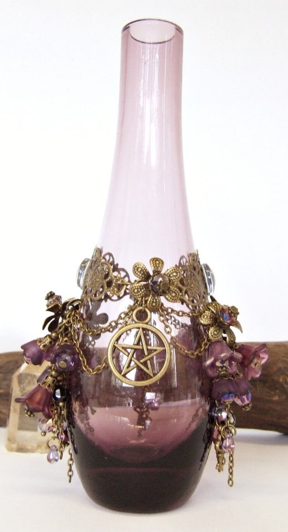 Vintage Purple Glass Embellished Vase Altar By Ravenshiresrealm