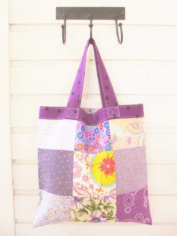 Shopping bag small tote bag patchwork shopper grocery bag purple lilac ...